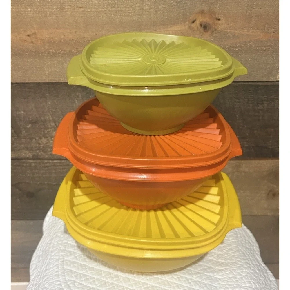 VTG Tupperware Servalier Bowl SET Harvest Yellow Burnt Orange Green
